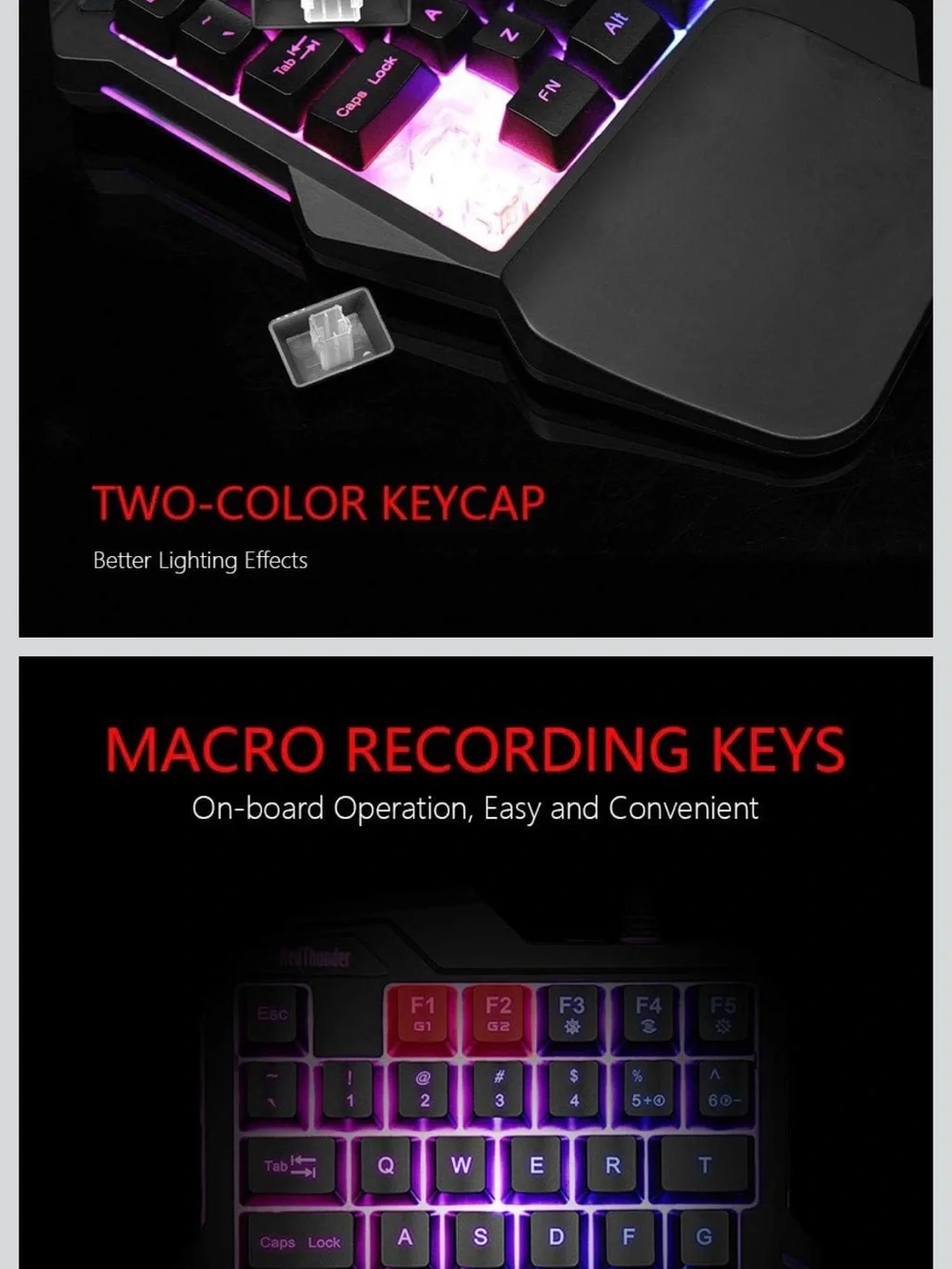 RedThunder One-Handed RGB Gaming Keyboard and Mouse Combo, 35 Keys